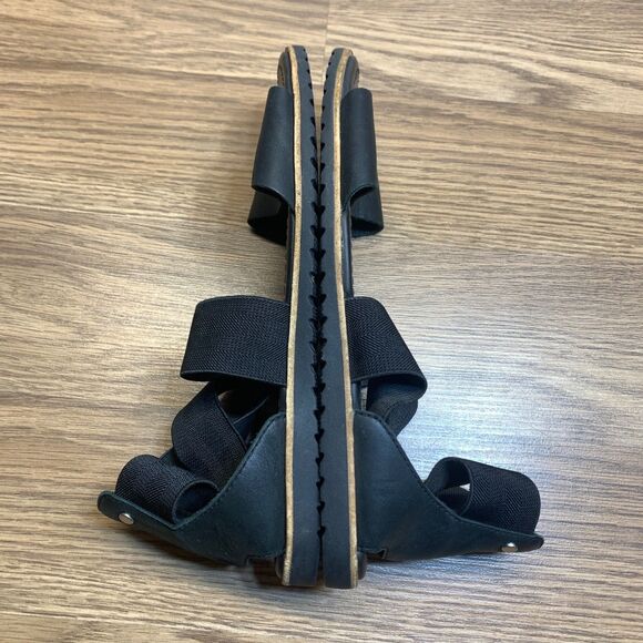 Sorel Ella 1787541010 Black Leather Strappy Ankle Sandals  SOREL Women\'s Ella II Sandal Size 8 Black Leather Strappy Slip On Casual